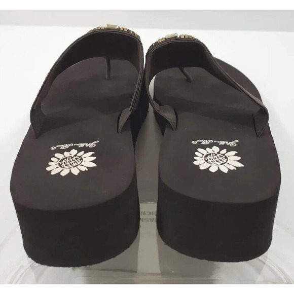 Yellow Box ~Woman 8.5 M~ Brown Flip Flops Wedge Jeweled Sandals 30189 NEW. - Picture 3 of 12
